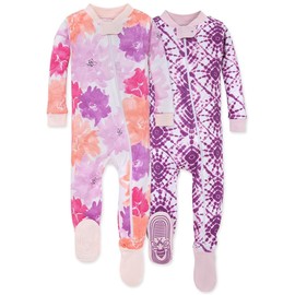 Burt's Bees Baby baby girls Pajamas, Zip Front Non-slip Footed Pjs, 100% Organic Cotton and Toddler Sleepers, Watercolor Spring 2-pk, 18 Months US