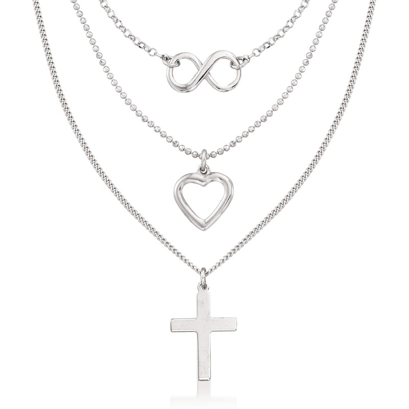 Ross-Simons Italian Sterling Silver Multi-Symbol Layered Necklace. 18 inches