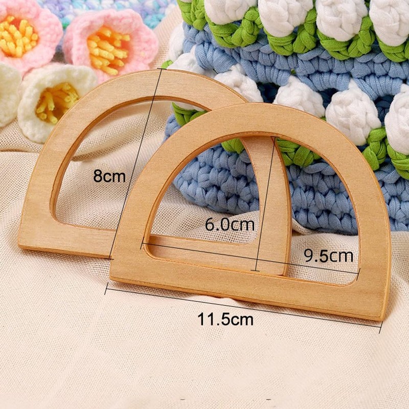 POFET 1 Pair Wooden Purse Handle Easy Attachment Bag Handle