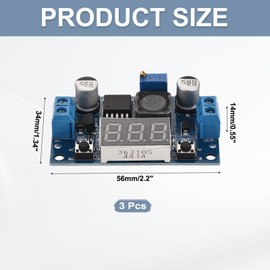 sourcing map DC-DC Buck Converter Voltage Regulator Adjustable Buck Module LM 2596 with LED Display Voltmeter Blue 4-40V to 1.25-37V 3A 3 Pcs