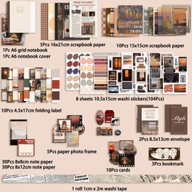 Aesthetic Scrapbook Kit, BetterJonny Vintage Scrapbook Journaling with A6 Grid Notebook Washi Paper Stickers Black Art Journaling Scrapbooking Supplies for DIY Arts Crafts Collage Decorative