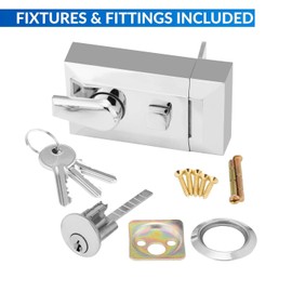 Standard Deadlocking Night Latch 60mm, Complete with Rim Cylinder and 3 Keys, Elegant Satin Chrome Nightlatch, External Door Lock for Front Door (Satin Chrome, 60mm)