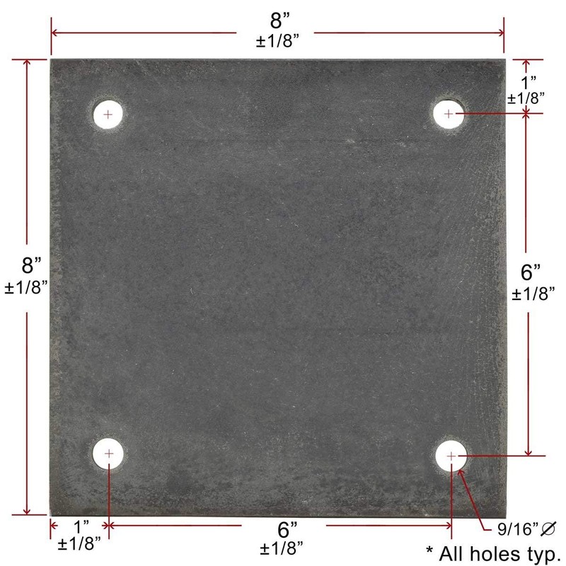 8" x 8" x 3/8" Hot Rolled A36 Steel Base