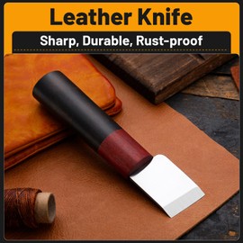 CBHGFEA Leather Skiving Knife, Leather Craft Cutting Knife with Wooden Handle, Leathercraft Supplies with Protective Case for DIY Work (Hypotenuse)
