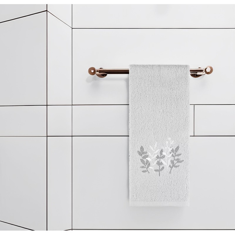 Bath Hand Towels, Set of 2 Grey Velour with Embroidered