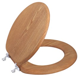 SUFISEAT Wooden Toilet Seat Round with Metal Hinges, Wood Toilet Seat for American Standard Size Toilet Seats, Easy to Install