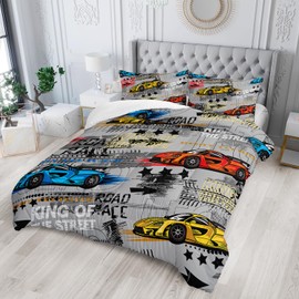 Nttopship Kid's Sport Car Comforter Set for Boys and Girls,Racing Car 3 Piece Bedding Set Full for Bedroom Decoration,Extreme Sport Speed Race Car Home Quilt Set with 2 Pillowcase