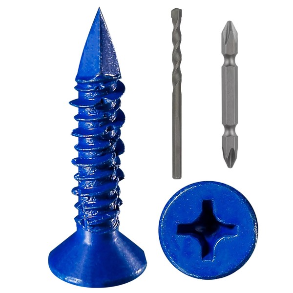 WenSilon 3/16"x1-1/4 Concrete Screw Anchor Blue Flat Head for Anchoring