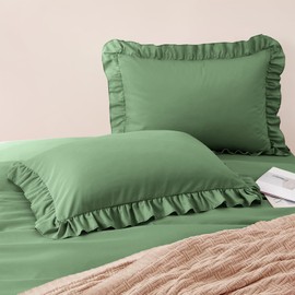 Horbaunal 2 Pack Sage Green Ruffle Pillowcases King Size, 20" x 36" Ruffle Pillow Covers Ultra Soft Microfiber Ruffled Fringe Pillow Shams, Shabby Chic Pillow Cases