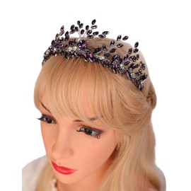 Teyglen Bridal Crystal Headband Purple Rhinestone Wedding Headband Hair Crown Handmade Crystal Headband Tiara Bridal Headpiece Hair Accessories for Women Party Prom (Purple)