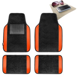 TLH Automotive Floor Mats, Colored Trim Carpet Floor Mats for Cars Full Set Orange Car Floor Mats for All Weather Protection Car Floor Mats & Beige Dash Pad Universal Fit for Most Sedan, SUV, Truck