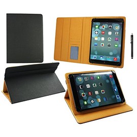 Emartbuy Universal 9.1 Inch - 10.5 Inch Black Multi Angle Folio Wallet Case Cover With Card Slots Tan Interior Black Elastic Strap and Stylus Pen Compatible With Selected Devices Listed Below