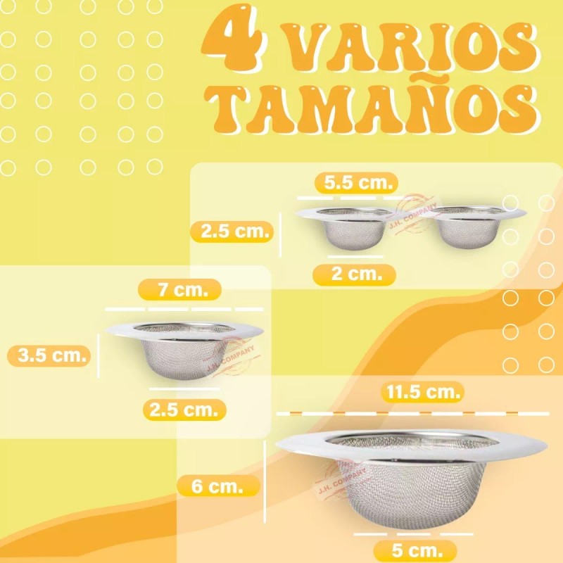 J.H. Company Set 4 Piezas Filtros Coladera Lavabo Baño Residuos