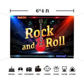 Rock and Roll Backdrop, Rock`N`Roll Wall Hanging Birthday Party Decorations Home Decor for Bedroom Living Room Dorm Indoor Outdoor 6 * 4ft