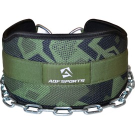 AQF Dip Belt with Steel Chain, Neoprene Fitness Weightlifting Belt, Weight Belt, Bodybuilding Dip Belt, Dip Belt Strength Training Belt Dips Men Women (Green Camo)