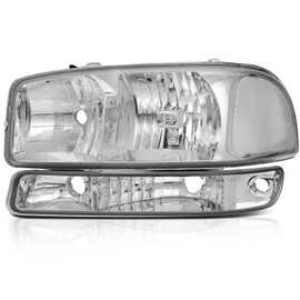 AQEEI Headlight Assembly Fit For GMC Sierra 1500 1999-2006 For GMC Sierra 1500 Classic 2007 For GMC Sierra 1500 HD 2001-2003 For GMC Sierra 1500 HD Classic Chrome Housing Clear Len Clear Reflector