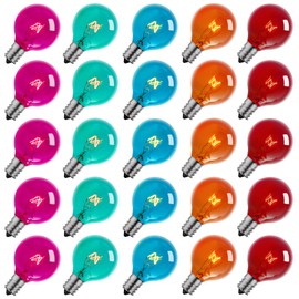 Brightown Brightown 25 Pack G40 Colorful Incandescent Bulb, Vintage Globe Replacement Light Bulb for Christmas Lights, 5 Watt E12 C7 Candelabra Base for Patio Yard Garden Holiday Xmas Decoration