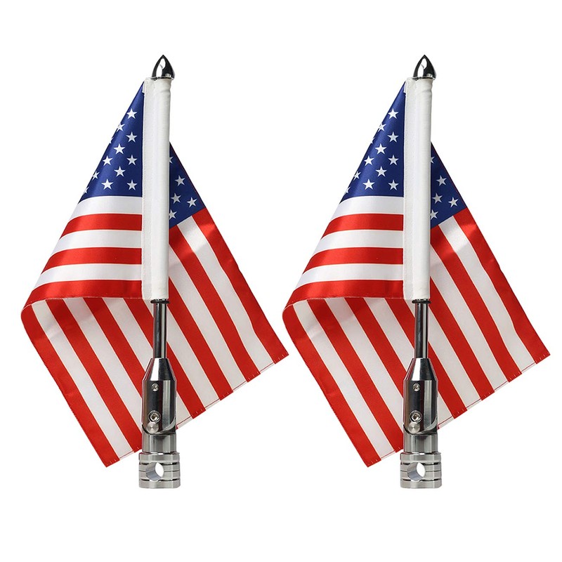 2 Pack Motorcycle Flag Pole Fold Down 90° and American
