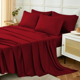 Homebliss Double Bed Sheet Set, 180 x 190/200 cm, 4 Pieces, Polyester Bed Sheet Set, Fitted Sheet and 2 Pillowcases, 50 x 80 cm, Plain Colour, Burgundy
