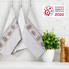 ZWOLTEX Tea Towels Gift Set Made of 100% Cotton, Made in the EU, Oeko-Tex® 100, Woven Tea Towels, Kitchen Towels 70 x 50 cm (Gift Set (3 x Kitchen Towels), Teapot (Grey)