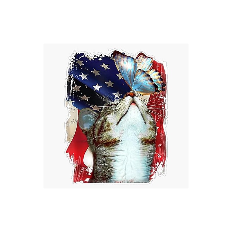 Cat Kitten Butterfly American Flag 4Th July Independence Day Bumper