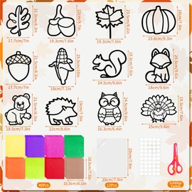 Dreamtop Autumn Crafts Children 12 Pieces Autumn Craft Set Children DIY Window Pictures Autumn Craft Templates Autumn Reusable Stickers Window Pictures Autumn