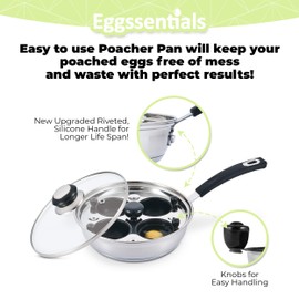 Egg Poacher - Eggssentials Poached Egg Maker, Stainless Steel Egg Poaching Pan, Poached Eggs Cooker Food Grade Safe PFOA Free with Spatula.
