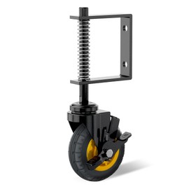 Lygoeege 2Packs Gate Wheel with Brake 4inch Gate Caster for Wooden Gate, 250-500lbs Capacity, Spring-Loaded Absorbing Solid Rubber Tire Gate Wheels, with Screws & Screwdriver