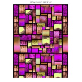 Windowpix 18x24 / 18 x 24 Decorative Static Cling Window Film Funky Fuscia Stained Glass Geometric Pattern Printed on Clear for Window Glass Panels. UV Protection, Energy Saving.