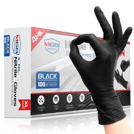 M68 Black Nitrile Gloves - 4 MIL Thick, Latex & Powder Free, Textured Fingertips, Chemical-Resistant, Disposable, Non-Sterile (100, X-Large)