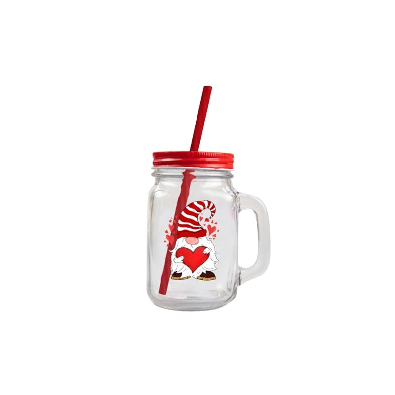 Widdle Gifts Valentines Mason Glass Jar Handle and Straw -
