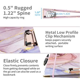 Ospelelf 3 Ring Binder 1/2 Inch, Cute Binder for Letter Size (11" x 8.5") with 5 Tab Dividers, File Folder Labels and Low Profile Clipboards, Pink Marble Binder for School Supplies and Office Supplies