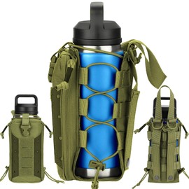 Ullnosoo Molle Water Bottle Holder, Water Bottle Pouch Attachment for Backpack, Adjustable Multi-Purpose Tactical Bag for 16 24 32 40 64 oz Adapted to Vest Belt Green
