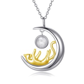AOBOCO Selenite Moonstone Cats Pendant, 925 Silver, Hypoallergenic, Popular, Women's, Wedding Gift, Gift, Rose Gold