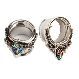 TBOSEN Stainless Steel Silver Large Ear Gauges Abalone Shell Ear Tunnels Stretching Piercings Expanders Ear Plugs Pack of 2, Wood