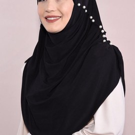 Easy Pearl Hijab Instant Hijabs - Simple Design, Lightweight, Perfect for Everyday Wear - Color: Black, Size: As the picture