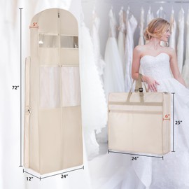 KEEGH Wedding Dress Garment Bag, 72” Tri-fold Bridal Dress Bags for Gowns, With Accessory Pockets and Adjustable Buckle Dress Cover for Wedding/Prom/Travel/Closet Storage (Beige)
