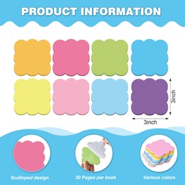 Eaasty 8 Pack Scalloped Sticky Notes Bulk 3" x 3" Rainbow Color Cute Self Sticky Note Pads Pastel Note Pads or School Office Supplies 240 Sheet 8 Colors