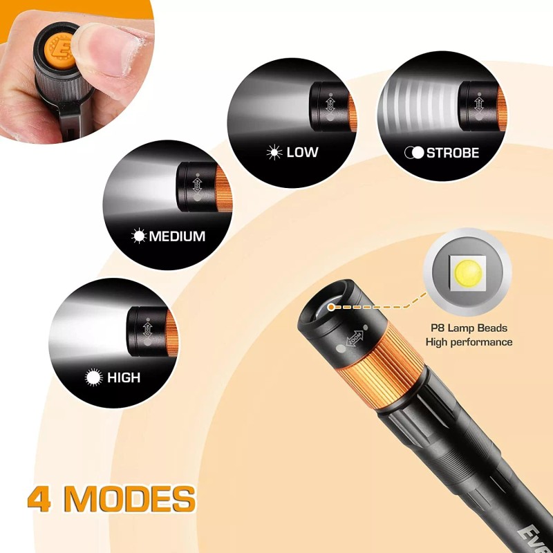 EverBrite Rechargeable Pen Light Zoomable Water Resistant Aluminum Lightweight