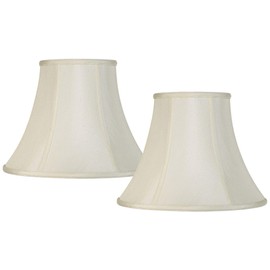 Set of 2 Creme Medium Bell Lamp Shades 7" Top x 14" Bottom x 11" High Replacement with Harp and Finial - Imperial Shade