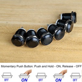 Gebildet Pack of 6 Black 12 mm Waterproof Push Button Momentary Stainless Steel Push Button On/Off 2A 12V/24V/125V/250VAC (Flat Head)