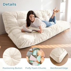 MAXYOYO 6" Futon Mattress Queen Size, Velvet Thick Futons Sofa Couch Bed, Floor Mattress for Adults, Shredded Foam Filling (Frame Not Included), Beige, 60x80 Inch