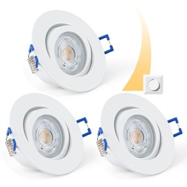 URing LED Recessed Spotlight, Flat, Swivelling, Dimmable, LED Spot with Interchangeable 230 V 5 W 650 LM Warm White 3000 K Module, Hole 68 mm - 76 mm, Recessed Spotlights, Ceiling Spotlights for