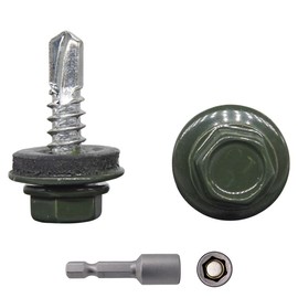 Pack of 150 Metal Roofing Screws 4.8 x 19 mm Self-Drilling Screws with EPDM Washers Painted Hex Washer Tapping Screw (150, RAL 6020)