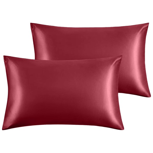 Yorkshire Bedding Satin Pillow Cases 2 Pack – Luxurious Burgundy