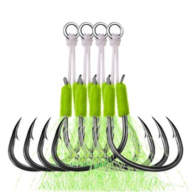 Assist Hook Saltwater for Jigging, High Strength Double Fishing Assist Hook, Anti-Corrosion Teflon Coated Jigging Assist Hook for Vertical Slow Speed Butterfly Tuna Grouper Jig Size 1/0 2/0 3/0 4/0