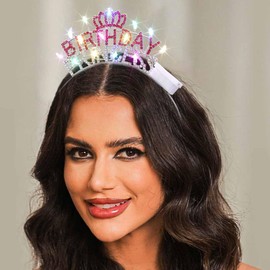 DRESBE Light Up Birthday Tiara LED Princess Crown Headband Glow Party Hair Accessories for Women (Silver and Rose Red)