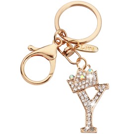 [Looking] Women Keychain Cute Stylish Alphabet Key Ring Pink Initial Letter Reel Strap Tassel Purse Backpack Charm, Glitter Y