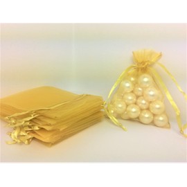 3" x 4" Gold Drawstring Sheer Organza Bags (24 Pieces)