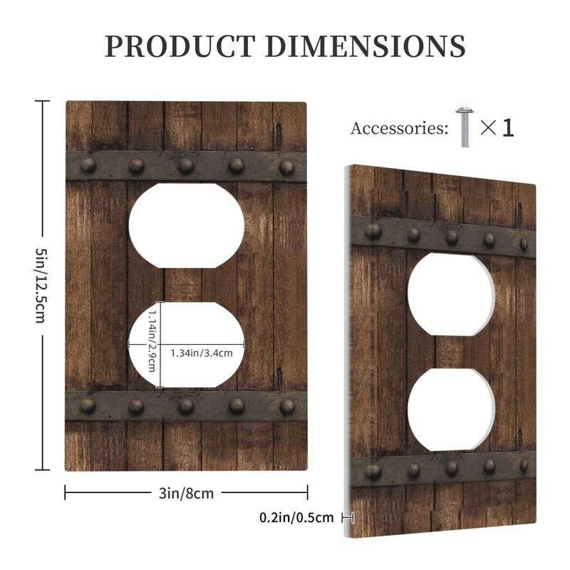 biondbong Rustic Farmhouse Brown Wood Barn Door Duplex Outlet Cover